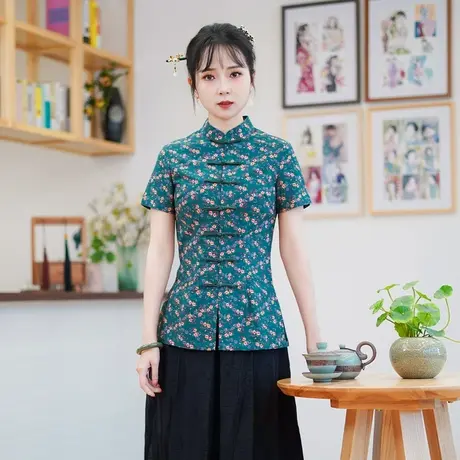 筠雅夏季新款唐装女中国风改良上衣收腰显瘦百搭新中式女装24J131商品大图