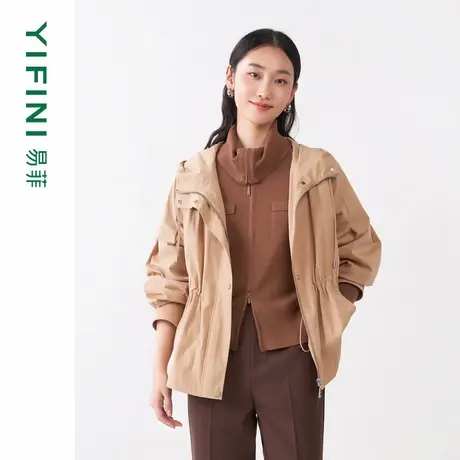 [专柜同款]Yifini/易菲宽松连帽系带时尚梭织外套女春秋新款图片