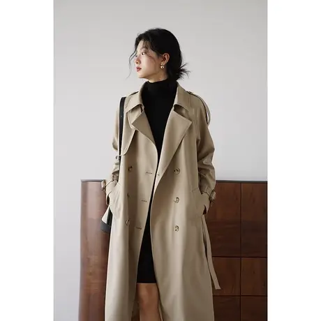 嘉茱莉2023秋季新款小个子风衣外套女中长款宽松上衣法式赫本风商品大图