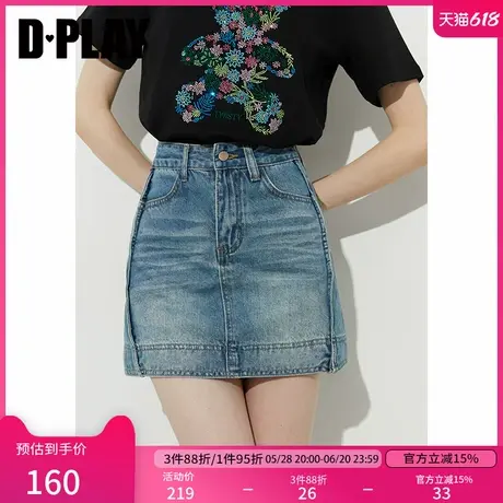 DPLAY2025年夏季新款蓝色半身裙女设计感别致短款裙子牛仔短裙图片