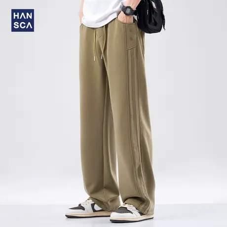 hansca宽松直筒垂感休闲裤男夏季薄款潮牌美式条纹弹力阔腿长裤商品大图