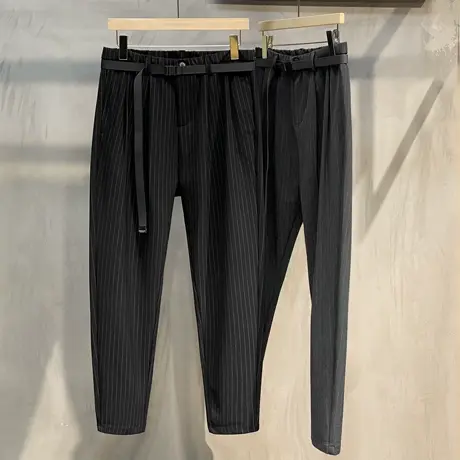 条纹休闲西裤男直筒修身长裤子韩版潮流九分裤男士休闲裤春秋新款商品大图