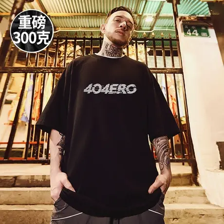 300克重磅美式404印花短袖t恤街头大码男装情侣圆领纯棉半袖男潮图片