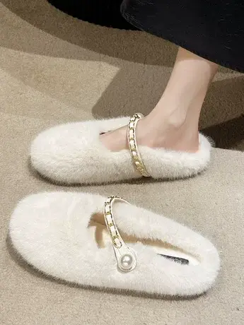 网红毛毛鞋女外穿秋冬季外穿加绒保暖棉鞋包头拖鞋一脚蹬懒人鞋女商品大图