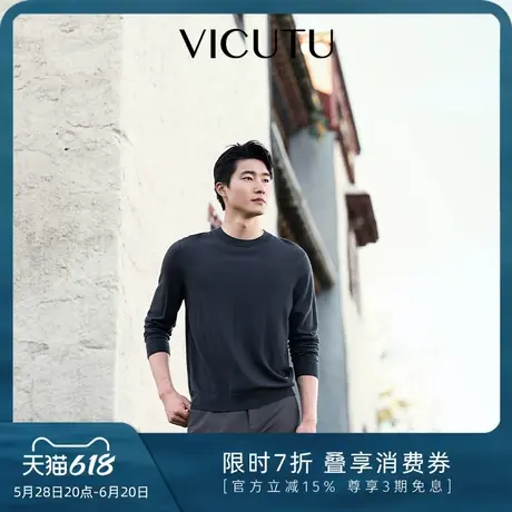 VICUTU威可多男士长袖针织衫新款羊毛羊绒混纺商务休闲百搭毛衣图片