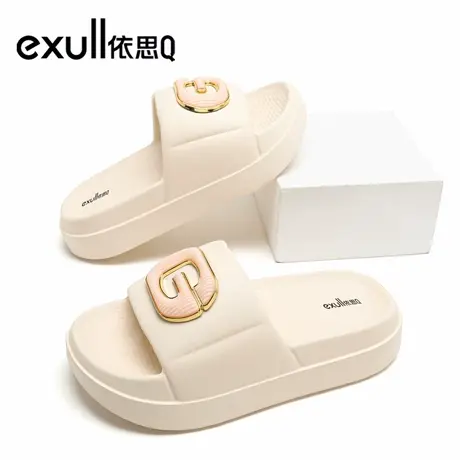 exull/依思Q拖鞋女款踩屎感厚底防滑外穿软底家居女士室内一字拖商品大图