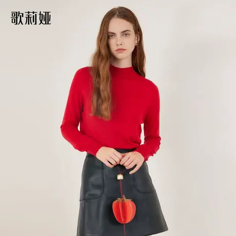 歌莉娅红色毛衣女装春秋新款半高领羊毛衫慵懒内搭上衣1B1H5J180图片