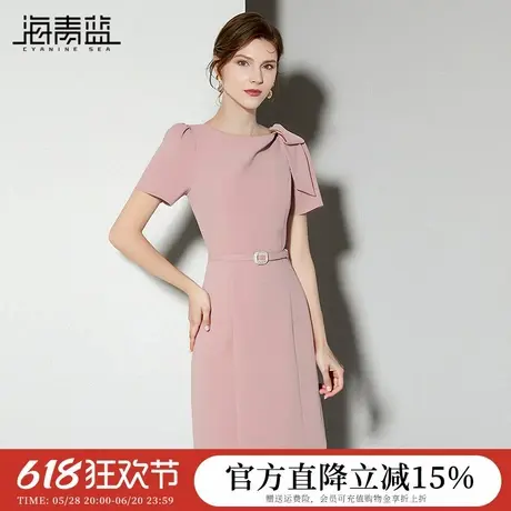 海青蓝 女装裙子2025年新款夏季设计感小众时尚气质纯色连衣裙女图片