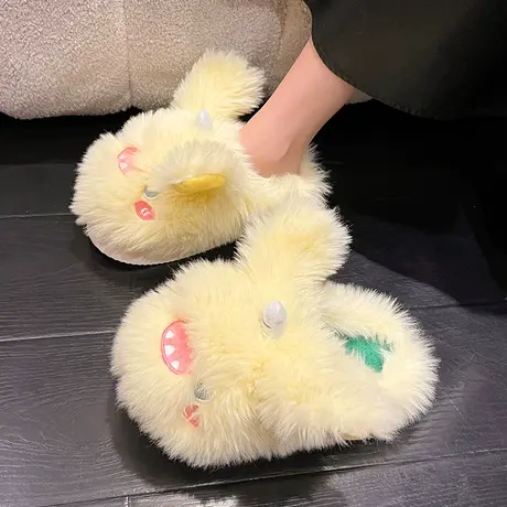 奶呼呼可爱拖鞋宿舍女外穿学生保暖包头棉拖2023秋冬新款毛毛鞋子图片