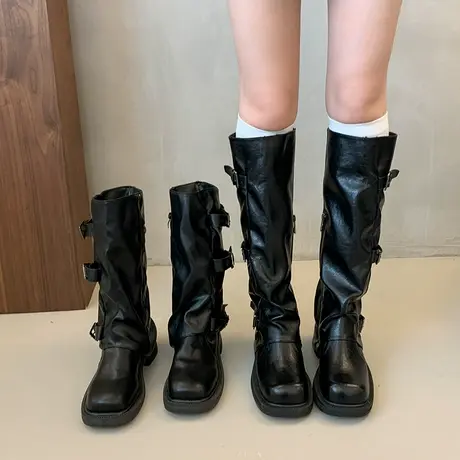 不过膝气质长筒靴女2025年秋季新款小个子粗跟骑士靴显瘦百搭靴子商品大图