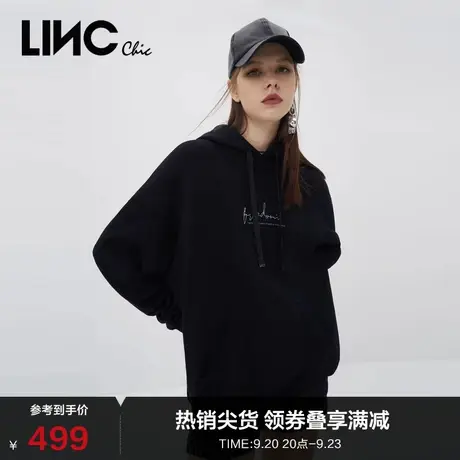 LINCCHIC金羽杰卫衣女春秋款简约质感刺绣连帽卫衣女R223HD877图片