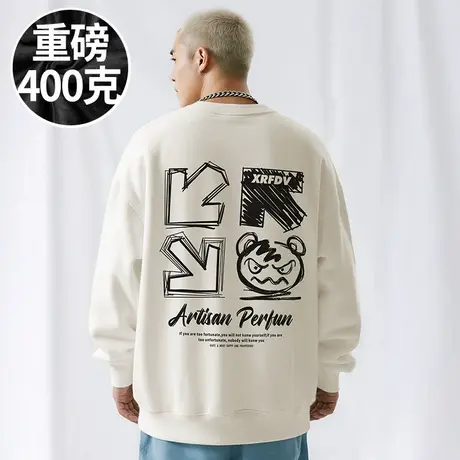 【品牌男装】300斤大码男装潮男美式潮牌加肥加大码圆领卫衣秋季商品大图