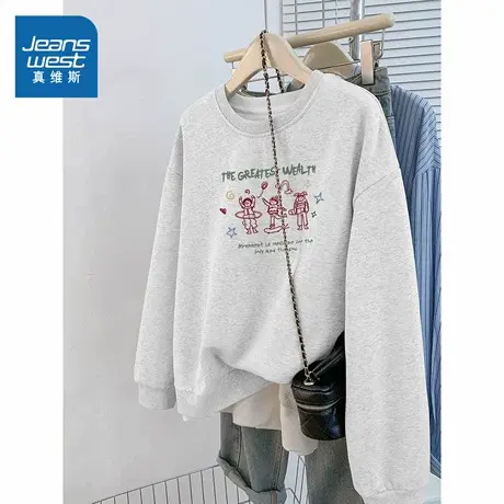 JR真维斯灰色卫衣女秋季2025新款慵懒早秋上衣女款宽松美式女装潮商品大图