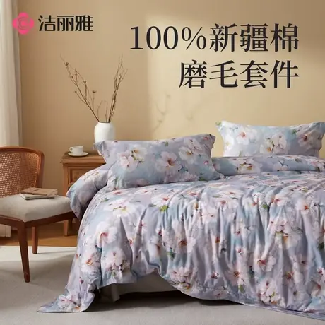 洁丽雅纯棉四件套轻奢淡雅全棉2024秋季新款家用全棉磨毛套件商品大图