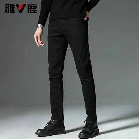 雅鹿休闲裤男 2026春秋新款时尚黑色修身直筒牛仔裤男弹力休闲裤图片