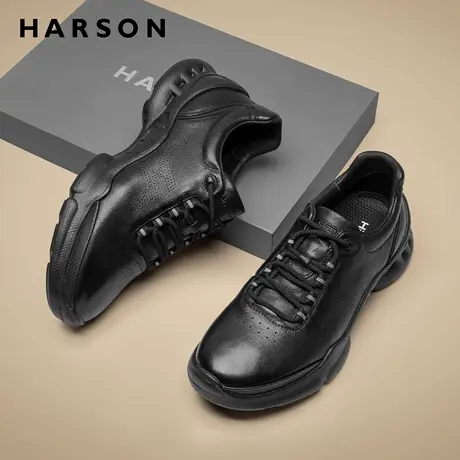 哈森男鞋春季软底男士皮鞋商务休闲鞋低帮真皮全黑公务鞋通勤鞋子商品大图