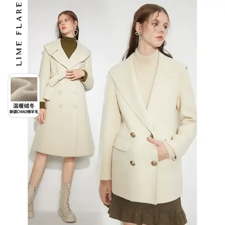 莱茵奥莱羊毛大衣廓形秋冬双面毛呢外套小个子女图片