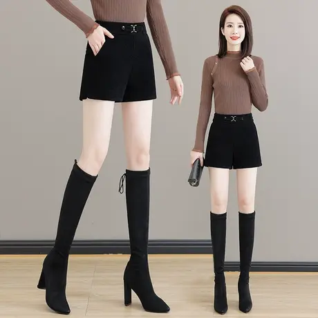 水貂绒短裤女秋冬季2023新款高腰时尚外穿打底靴裤潮雪尼尔直筒裤图片