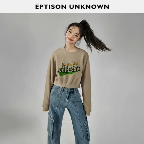 EPTISON短款卫衣2023年秋装新款纯棉美式复古印花小个子辣妹上衣图片