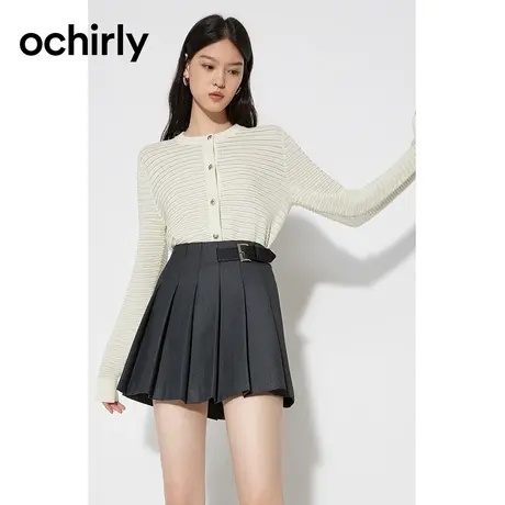 【品牌甄选】欧时力 短款针织外套23新款秋装开衫镂空气质简约风图片