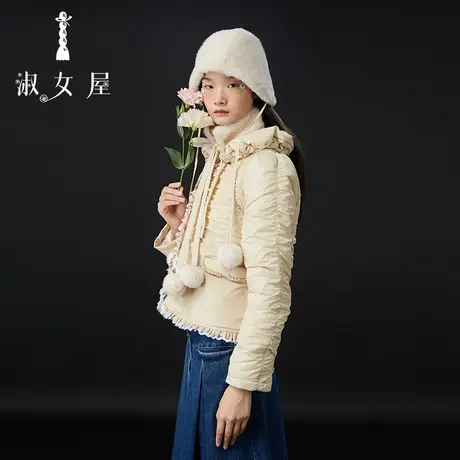 淑女屋官方旗舰店花瓣领短棉服图片