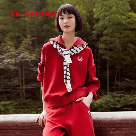 EP雅莹女装 空气绵羊毛宽松落肩POLO领卫衣 春装商场同款5207A图片