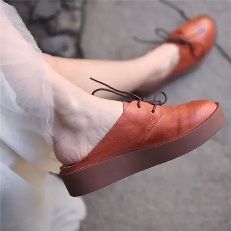 Artmu阿木复古厚底包头半拖鞋女2023新款松糕底皮拖女夏外穿商品大图