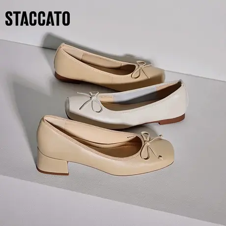 思加图新款温柔法式单鞋粗中跟浅口鞋女鞋EGI11CQ3图片