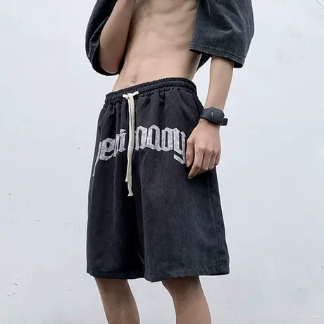 美式腰果花字母短裤男夏季宽松休闲裤高街韩版ins潮运动五分裤子商品大图