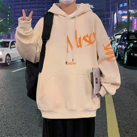 纯棉重磅卫衣男2024春秋新款连帽宽松加绒加厚保暖休闲美式外套潮商品大图