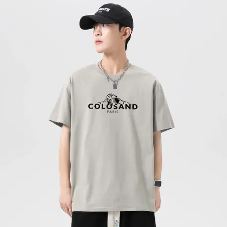 重磅纯棉短袖t恤男夏季宽松圆领上衣服美式潮流印花半袖全棉体恤商品大图