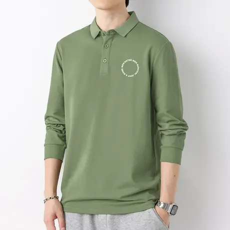 丝光珠地棉polo衫翻领长袖t恤男潮牌有领打底衫保罗商务带领秋衣图片