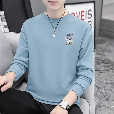 圆领卫衣男套头无帽上衣秋冬加绒加厚宽松潮流春秋款小熊长袖t恤商品大图
