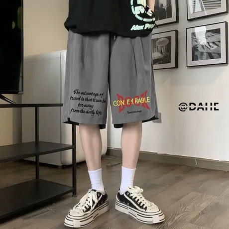 个性印花短裤男夏季潮牌冰丝休闲运动中裤宽松直筒男士沙滩大裤衩商品大图