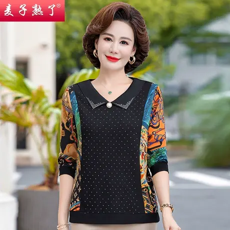 妈妈秋装新款T恤小衫长袖洋气上衣春阔太太高贵奶奶秋中老年女装商品大图