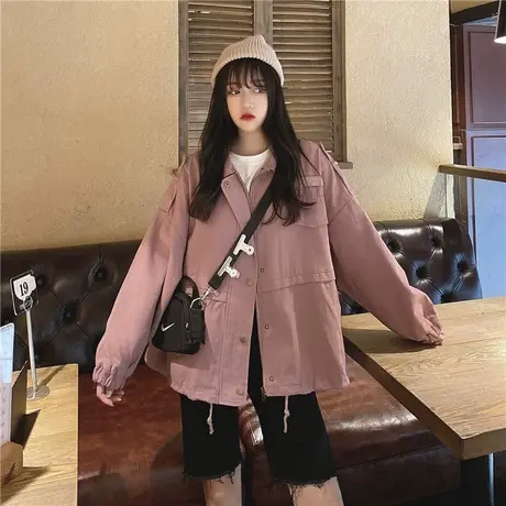 复古港风chic2021春季原宿bf宽松百搭休闲工装夹克短款外套上衣女图片