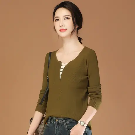 韩潮袭人V领假两件宽松显瘦针织衫女2023秋季新款毛衣上衣打底衫图片