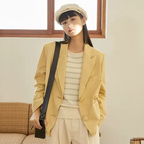 omont蛋挞家 复古刺绣西装外套女春秋设计感宽松廓形显瘦休闲西服图片