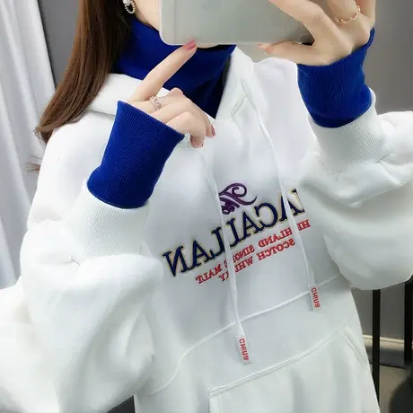 卫衣加厚加绒女高领2023新款宽松韩版潮春秋假两件连帽小众超火bf图片