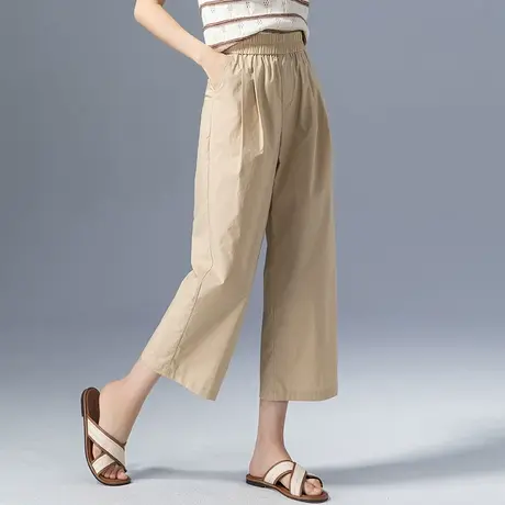 卡其色冰丝阔腿裤女夏季薄款2024新款休闲裤夏小个子九分裤直筒裤商品大图