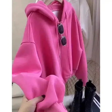 小个子短款连帽衫卫衣女加绒加厚秋冬装韩版宽松显瘦外套上衣潮商品大图