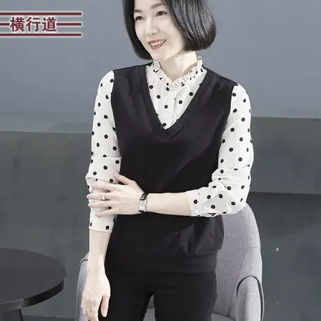 立领木耳边碎花雪纺长袖韩版显瘦大码妈妈T恤2025新款春装女上衣图片