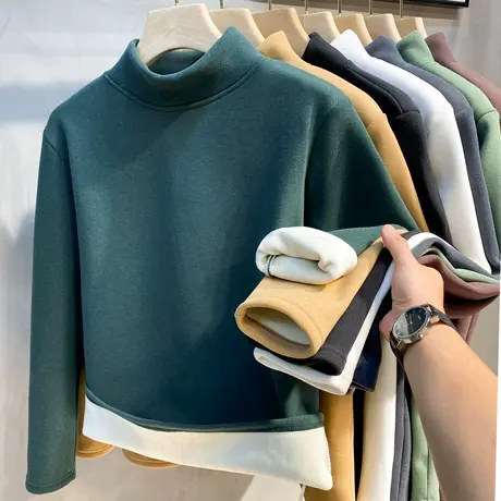 德绒半高领打底衫男士保暖上衣秋冬内搭加绒加厚中领长袖t恤潮流商品大图