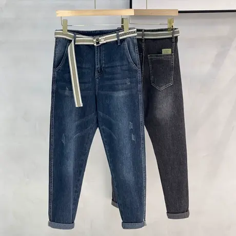 送腰带春秋季牛仔裤男士潮牌弹力修身小脚2023新款简约休闲长裤子图片