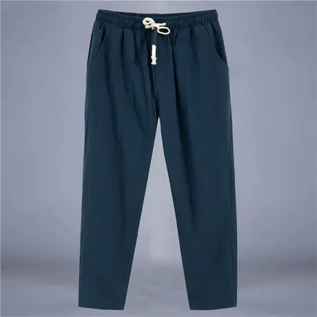 男士夏季亚麻九分裤男宽松直筒休闲裤9分棉麻裤冰丝潮流裤子商品大图