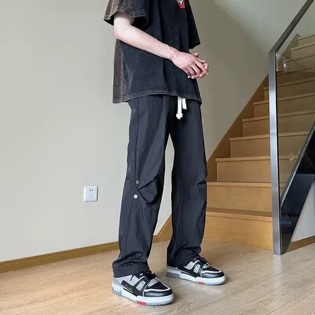 冰丝速干裤子男夏季美式复古机能降落伞兵裤宽松潮牌直筒休闲长裤商品大图