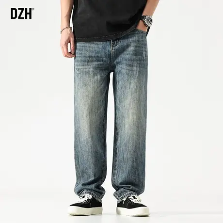 男士阔腿牛仔裤男直筒2023新款高街裤子男潮牌痞帅休闲长裤直筒裤商品大图