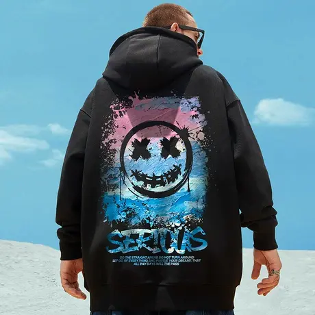 国潮连帽小恶魔卫衣男潮胖子潮牌潮流大码男装外套春秋加绒带帽衫商品大图