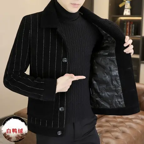 冬季金貂绒夹克男士毛呢黑金羽绒服外套潮流轻奢呢子风衣保暖冬装商品大图