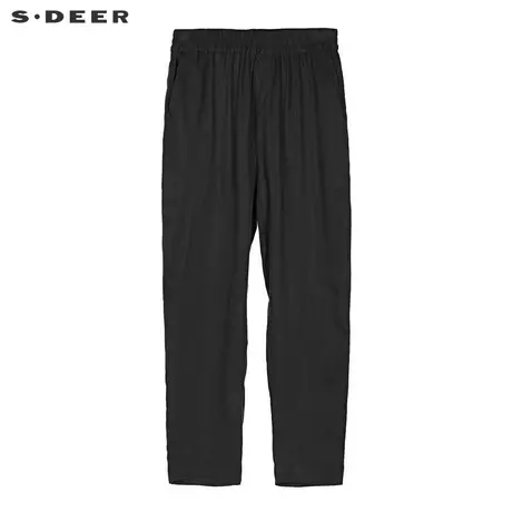 sdeer圣迪奥2019秋女松紧腰斜插口袋H型纯黑休闲裤S19180820商品大图